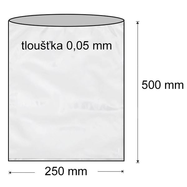 Sáčok polyetylénový plochý 250 x 500 mm (1000 ks) - transparentný