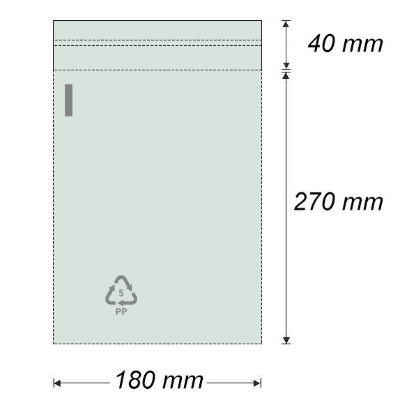 Vrecko polyprop. so samolep. chlopňou 180 x 270 mm + 40 mm (100 ks)