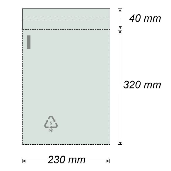 Vrecko polyprop. so samolep. chlopňou 230 x 320 mm + 40 mm (100 ks)