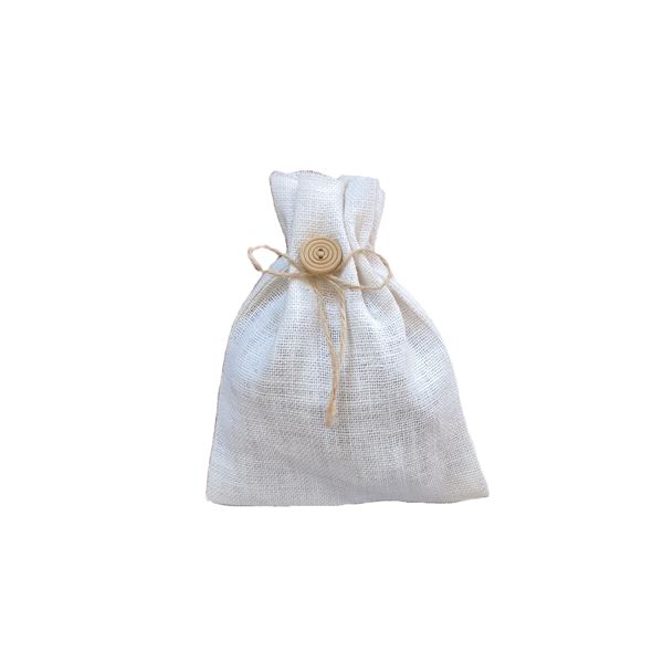 Jutové darčekové vrecko bielené 25 x 20 cm s gombíkom a prírodnou šnúrkou